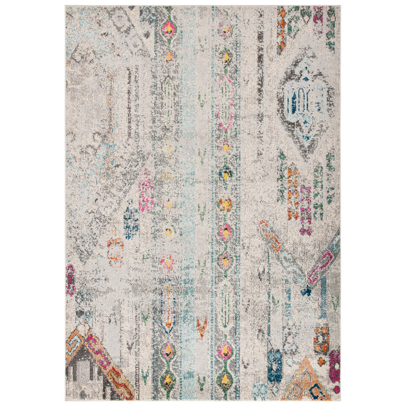 Felty Ikat Gray/Blue Area Rug, Rectangle 5'3" x 7'6"
