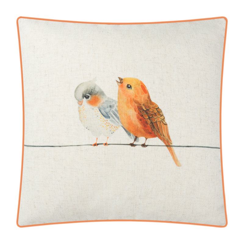 Housse de coussin en lin Birds, Rectangulaire, H 18 po x l 18 po, Blanc / jaune
