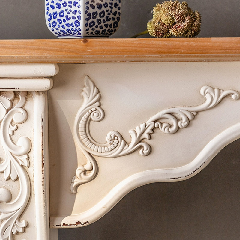 Beige + Walnut Solid Wood Freestanding Fireplace