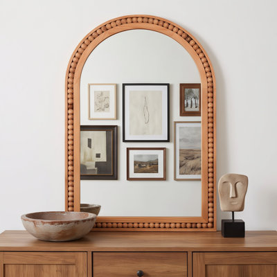 Miroir mural brun jaunâtre de 24 po x 36 po avec cadre en bois massif perlé, miroir rustique de décor de ferme pour entrée, salle de bain et salon