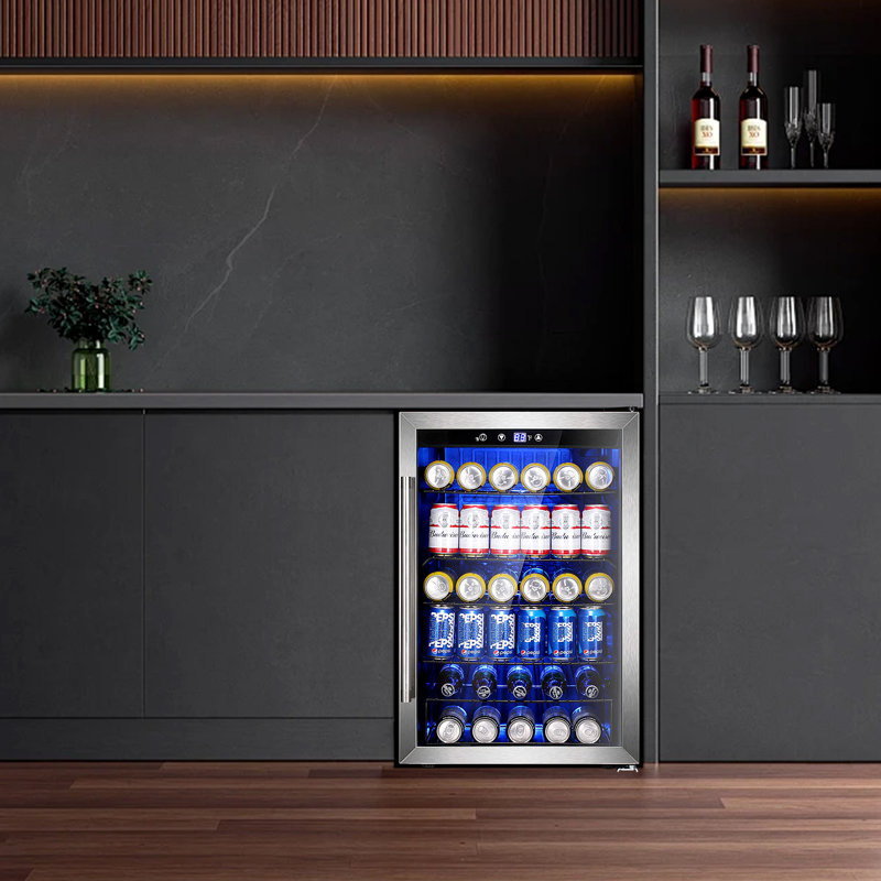 Electactic 4.5 Cu.ft Wine Cooler Freestanding Fridge With Reversible Glass Door,37 Bottle 145 Can Beverage Refrigerator Quiet With Led Lighting For Home Kitchen Bar