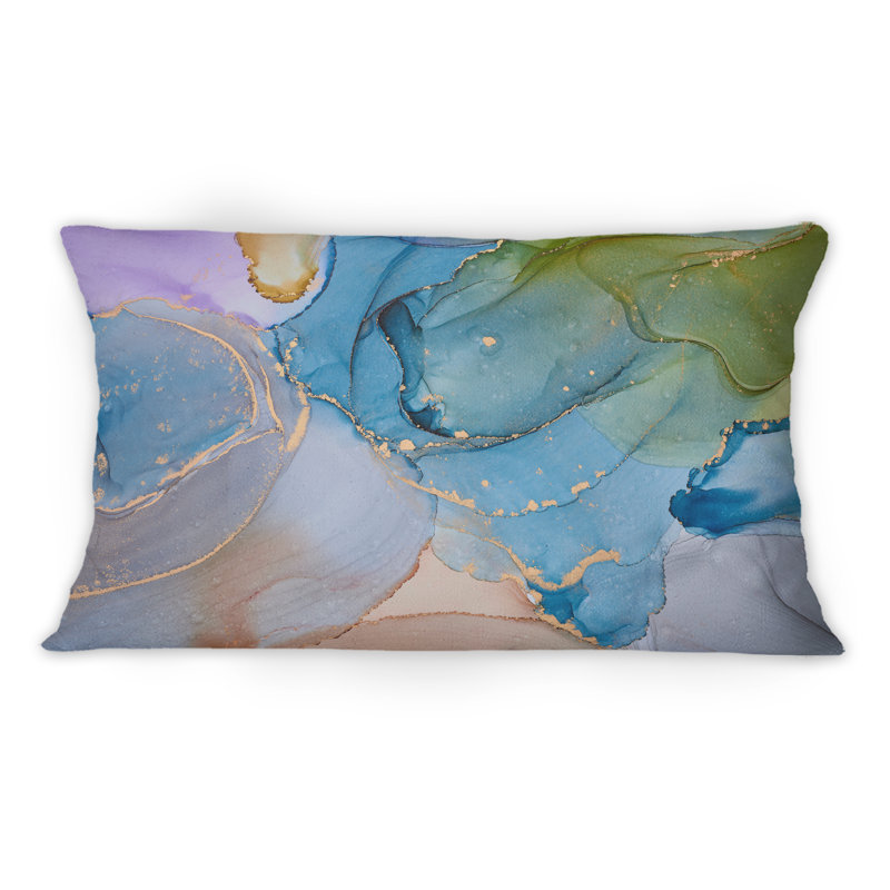 Coussin vert et bleu Tender liquide Art II - imprimé moderne 1