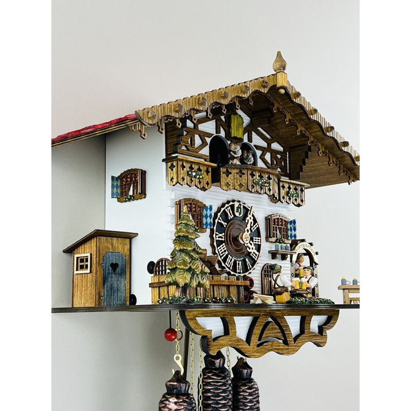  Hand-Carved German Cuckoo Clock with Barmaid