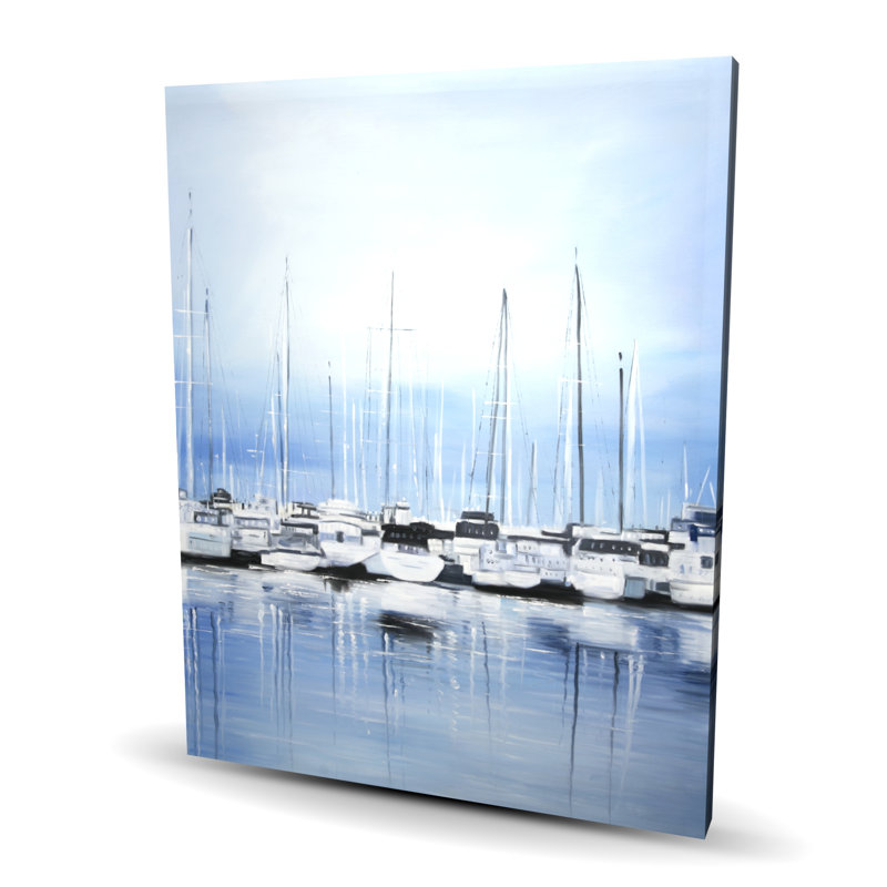 Bateaux au quai - Toile marine bleue pour la décoration intérieure