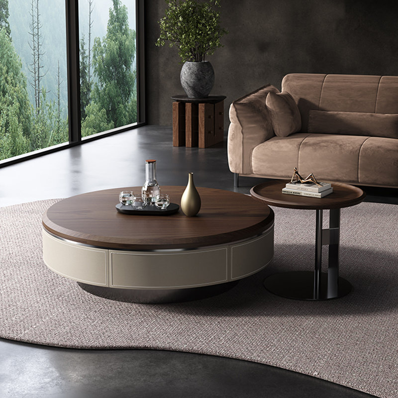 Modern simple round coffee table living room, 13.8" H x 35.4" L x 35.4" W