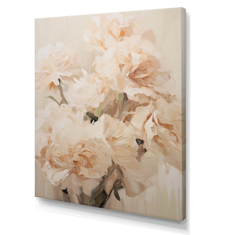 Arrangement d'œillets beige IV sur toile, Toile tendue, H 44 po x l 34 po