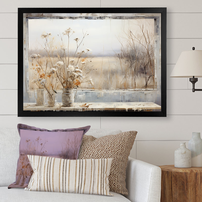 «Winter Meadow View calmness III», art mural prairie pour le salon, Cadre d'angle fermé noir, H 34 po x l 44 po x P 1,5 po