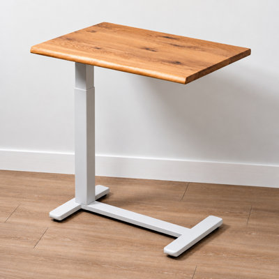 Bureau à roulettes pour ordinateur portable, réglable en hauteur, en chêne blanc massif de 70 cm (27,5 po), avec bord naturel.