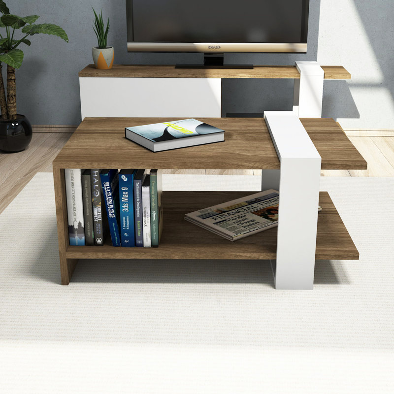 Table basse moderne à 2 niveaux 31,5 po x 13,8 po x 19,7 po | 100% panneau de particules enduit de mélamine, épaisseur: 0,7 pouce | Conception élégante et fonctionnelle avec rangement supplémentaire | Parfait pour le salon et les espaces contemporai