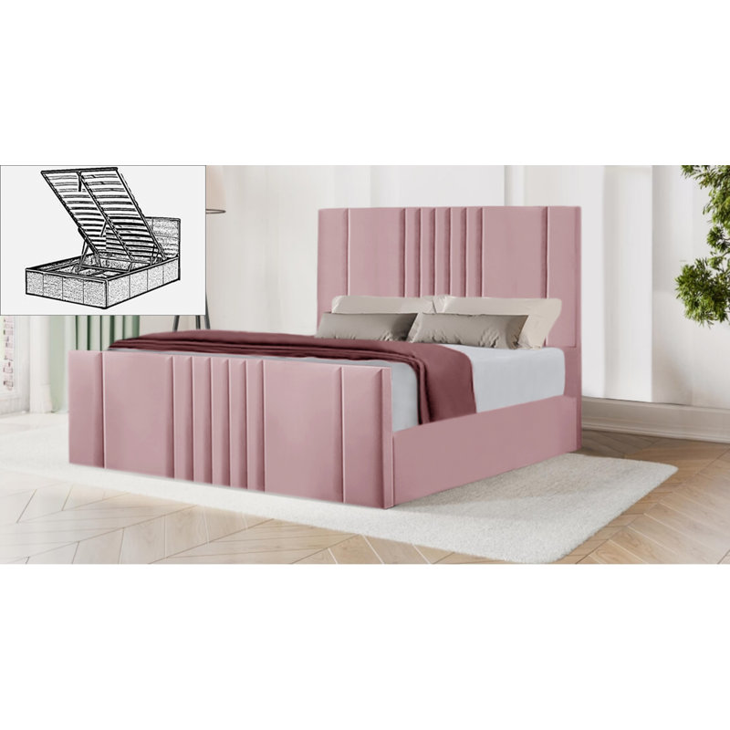 Moherek Upholstered Storage Bed, Pink, King (150 x 200 cm)