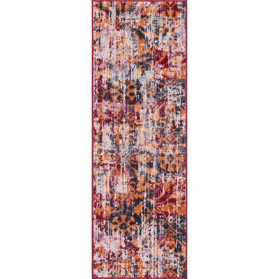 Tapis floral terre cuite