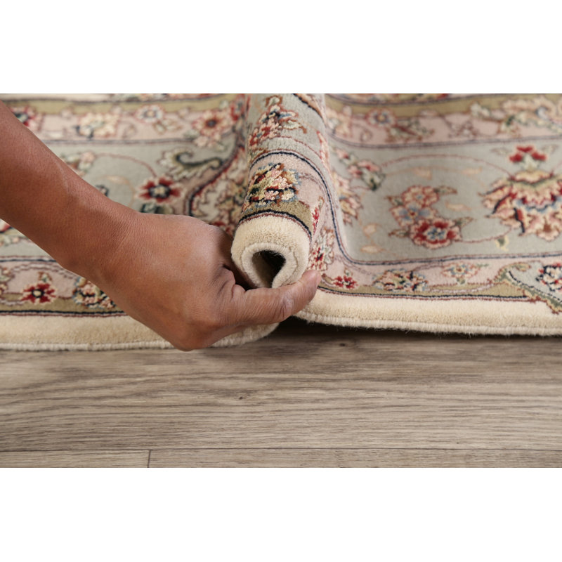 Tapis ivoire noué à la main de conception unique 5 pi 1 po x 7 pi 3 po New Age