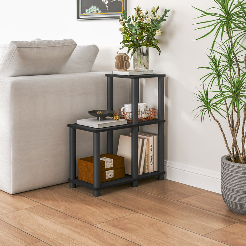 3-Tier 19.88" L-Shaped Corner Shelf, Open Shelves for Display and Storage, Espresso; Black