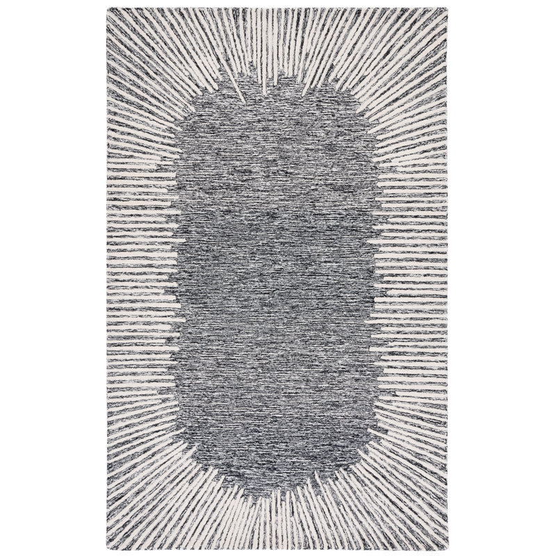 Tapis noir / ivoire en laine / coton touffeté à la main Janyla, Rectangle 6 pi x 9 pi