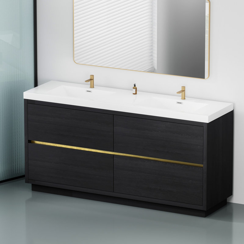 Meuble-lavabo autoportant 72 po avec lavabo 72 po, Bois de frêne gris