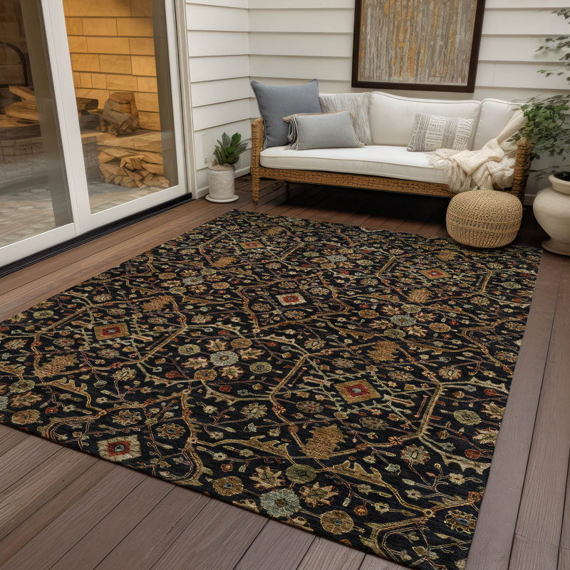 Machine Washable Indoor/Outdoor Segin ACN1130 Black Rug, Rectangle 2'6" x 3'10"