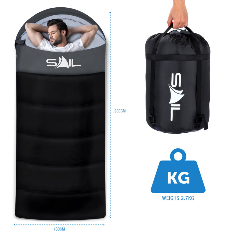SAIL XL Sleeping Bag for 3-4 Season (400gsm), Black