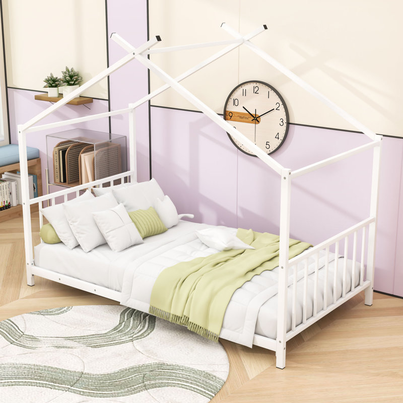 Lit plateforme simple en métal en forme de toit, Rose