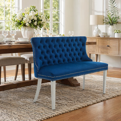 Elegant Dining Loveseat Bench – Soft Velvet Upholstery, Tufted Wingback,W/Handmade Buttons