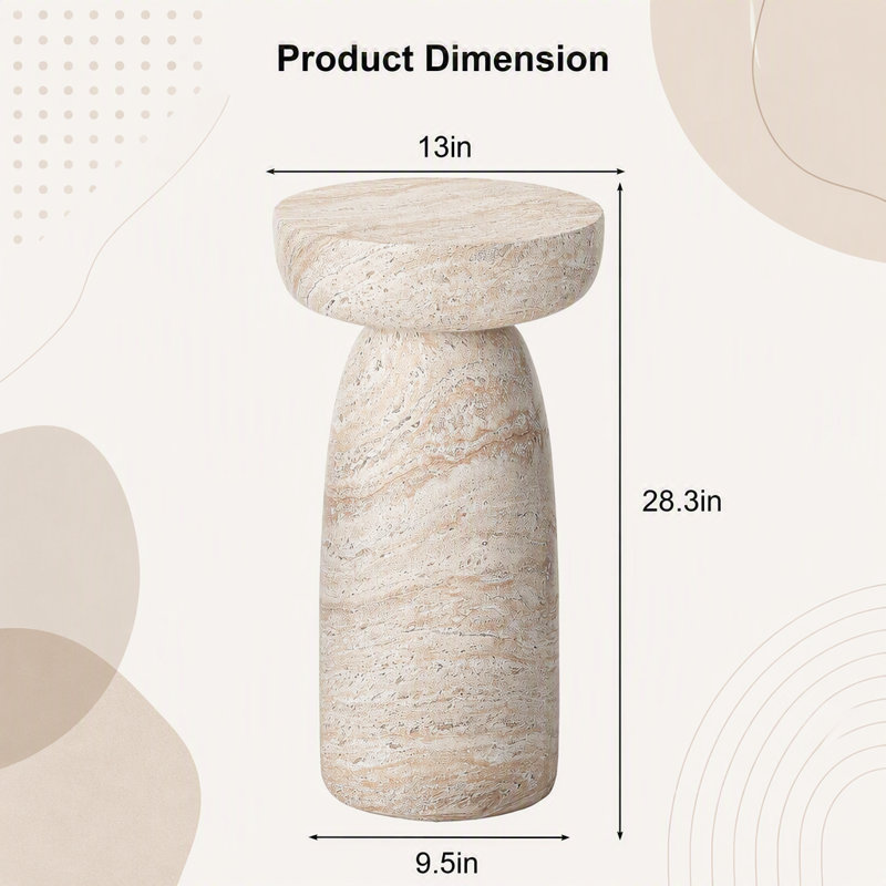 Table d'appoint en forme de champignon en grain de pierre naturelle, table de bout de patio autoportante imperméable de 13 po, table d'appoint Decor