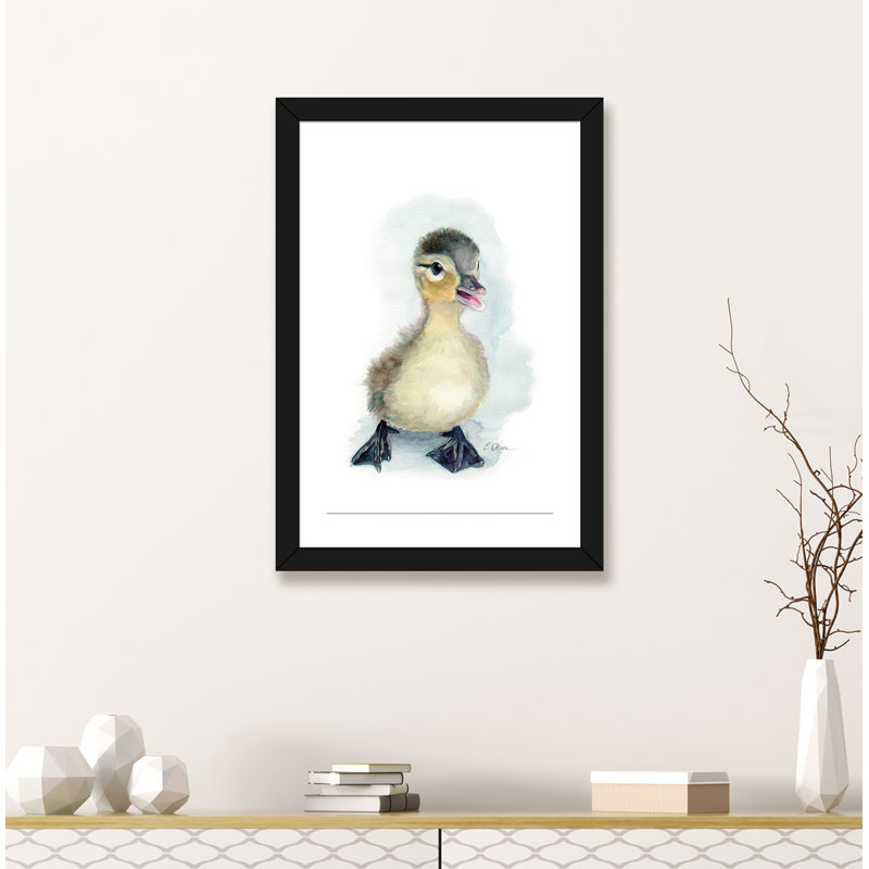 «Baby Duckling», reproduction d'art, H 24 po x l 16 po x P 1 po, Papier encadré noir, Blanc