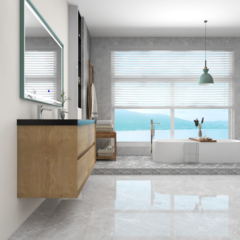 Ensemble de meuble-lavabo double mural 60 po Smariti, Chêne blanc