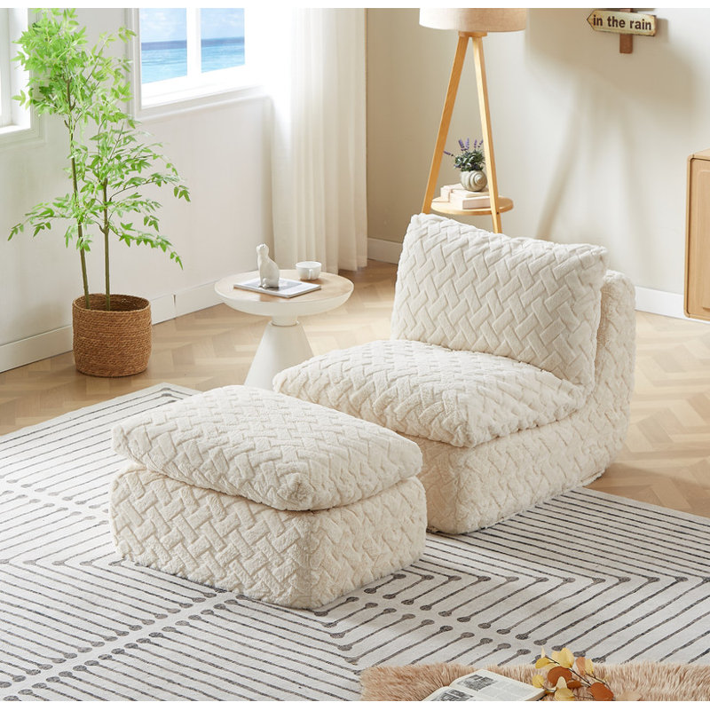 Fauteuil à pleine compression avec repose-pieds pivotant, Velours côtelé beige
