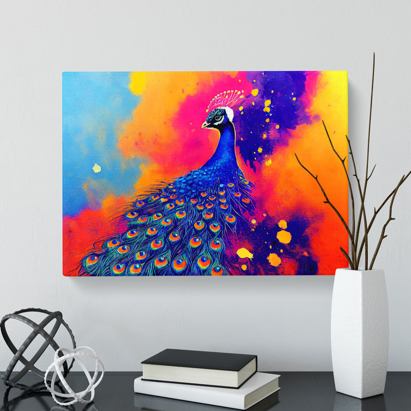 Peacock Splash Abstract - Wrapped Canvas, 35cm H x 50cm W x 3cm D
