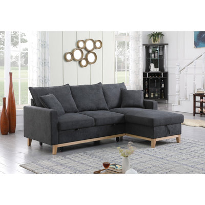 Canapé modulaire 85,76 po gris foncé avec rangement et méridienne escamotable