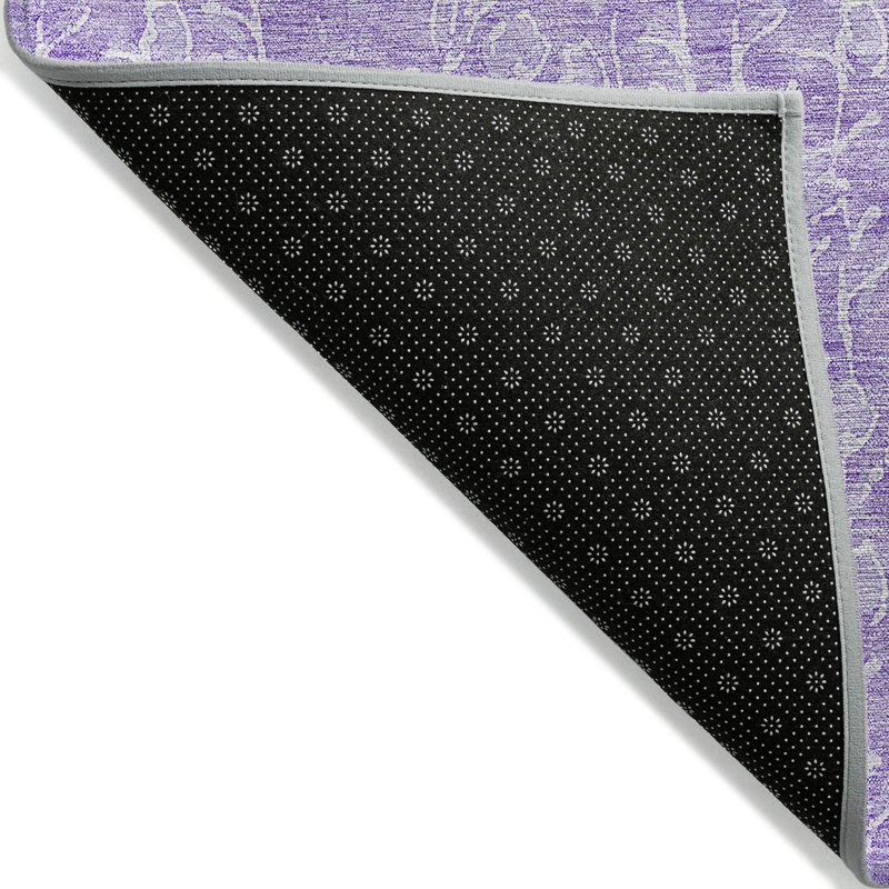 Tapis intérieur lavable floral lilas et ivoire 5 pi x 8 pi