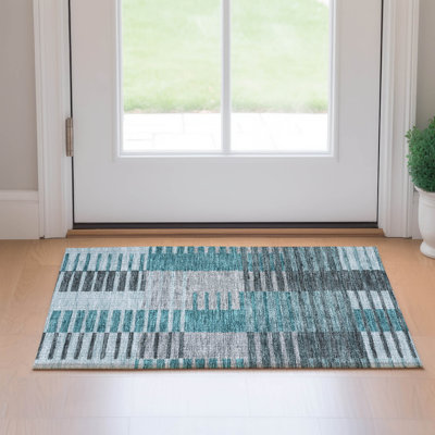 Tapis bleu sarcelle lavable à la machine Premium Prisco