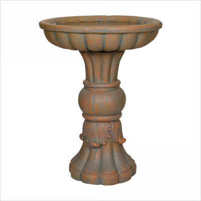 Bird Baths | 22" Tall Vintage Pedestal Bird Bath for Garden Patio | Concrete Cement | Tan Brown