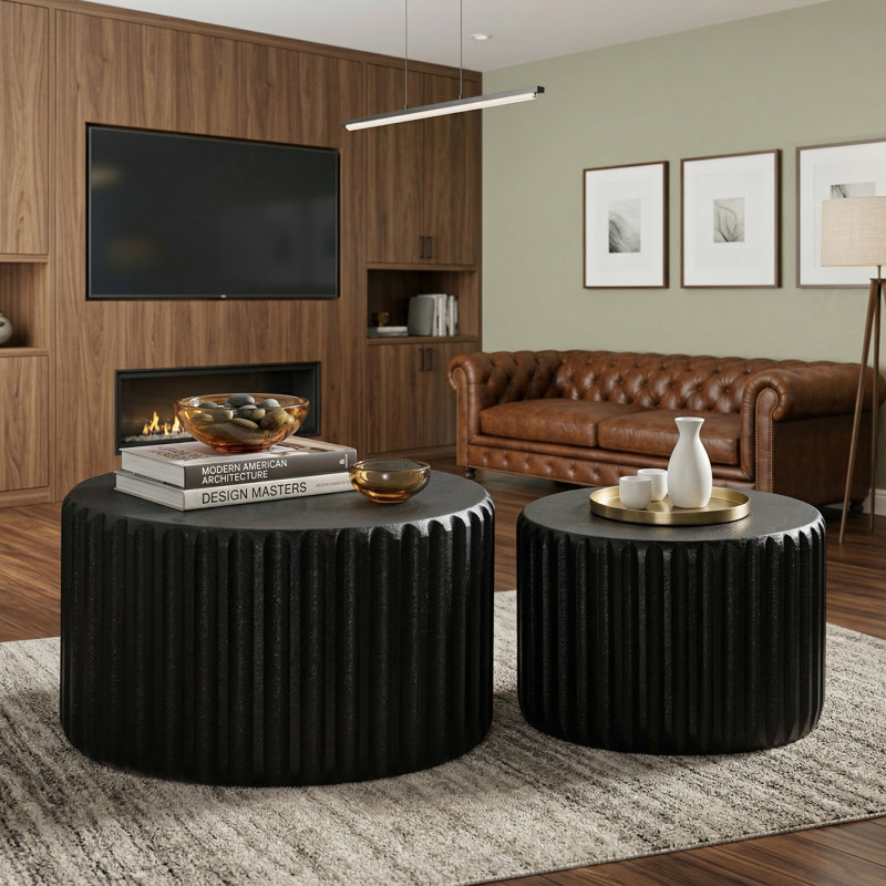 Ensemble de 2 tables basses gigognes noires festonnées, Noir