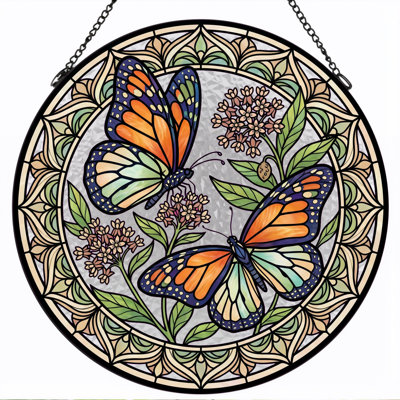 Panneau de vitrail floral papillon H 12 po