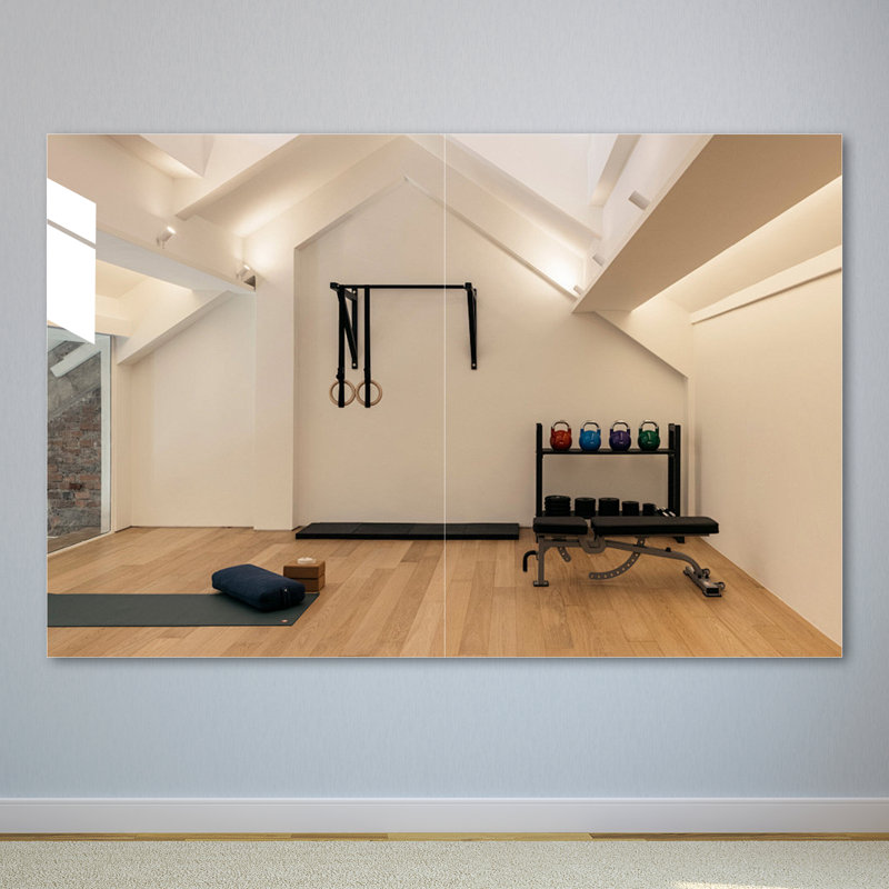 Ebern Designs Frameless Rectangle Full Length Metal Wall Mirror Set Home Gym Mirror with Tempered Glass , 39.4" x 29.9"