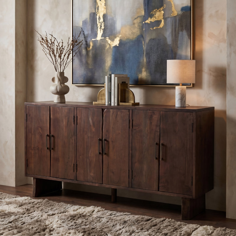 Buffet en bois massif 6 portes Live Edge, Noyer foncé
