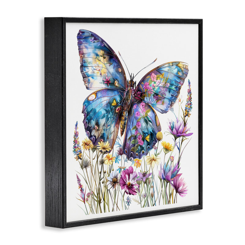 Spring Garden Butterfly Giclee Art by LSR Design Studio, 24'' H x 24'' W, Midnight Black Framed Giclee
