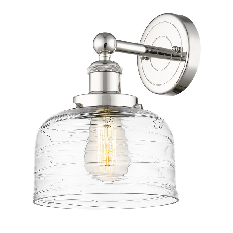Cetronia Armed Sconce, Clear Deco Swirl, Polished Nickel