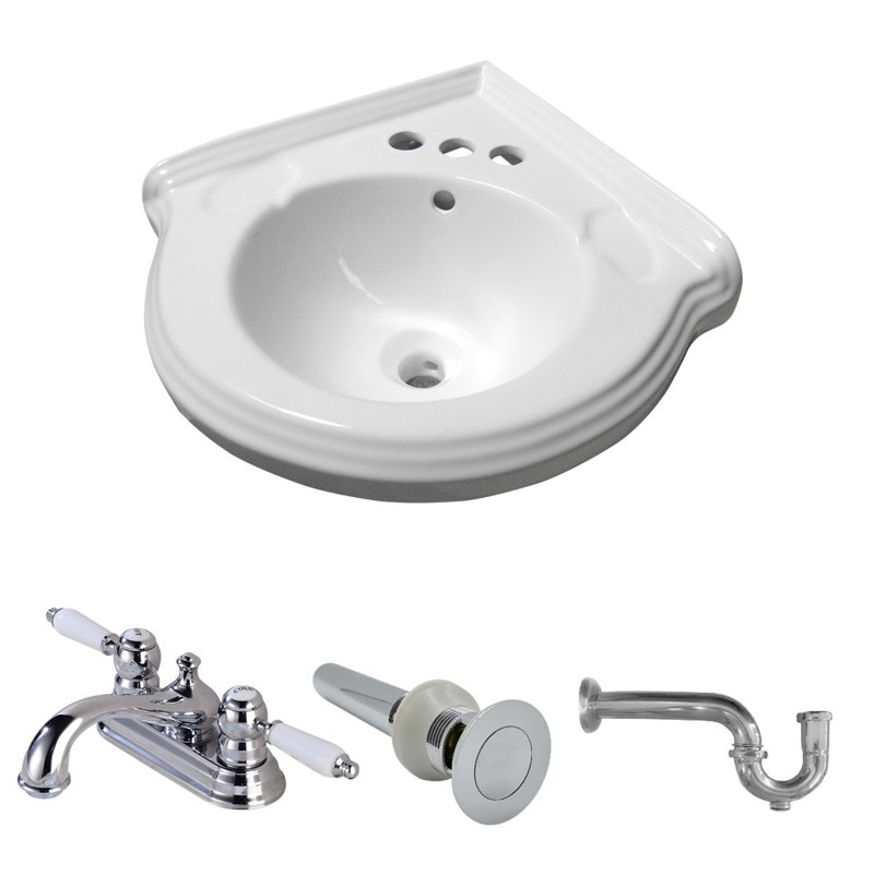 The Renovators Supply Inc. 21.5 " Porcelain U-Shaped Bathroom Sink with Faucet and Overflow Hole
