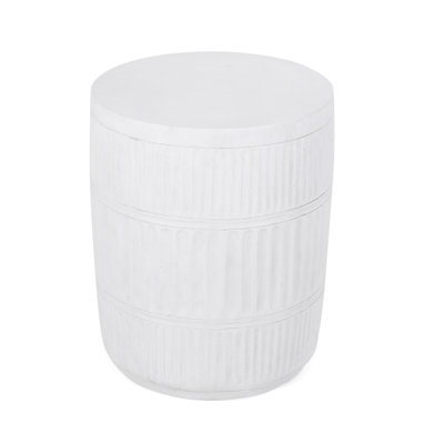 Antique White Fluted Lightweight Concrete Side Table - 15"X15"X18.5", No Assembly, Ready To Decorate Modern Fluted, 15.09" W X D 18.24" H, White, Assembly