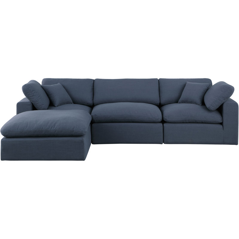 Humfrey Upholstered L-Shaped Sectional Reversible, Navy Linen Textured Fabric