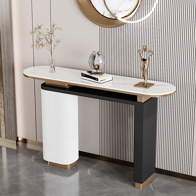 Console moderne et simple, H 33,5 po x l 63 po x P 13,8 po, Blanc / noir / or