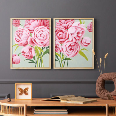 Cette année, pivoines I - impression encadrée de qualité supérieure - prête à être accrochée - aucun clou requis - aucun clou requis