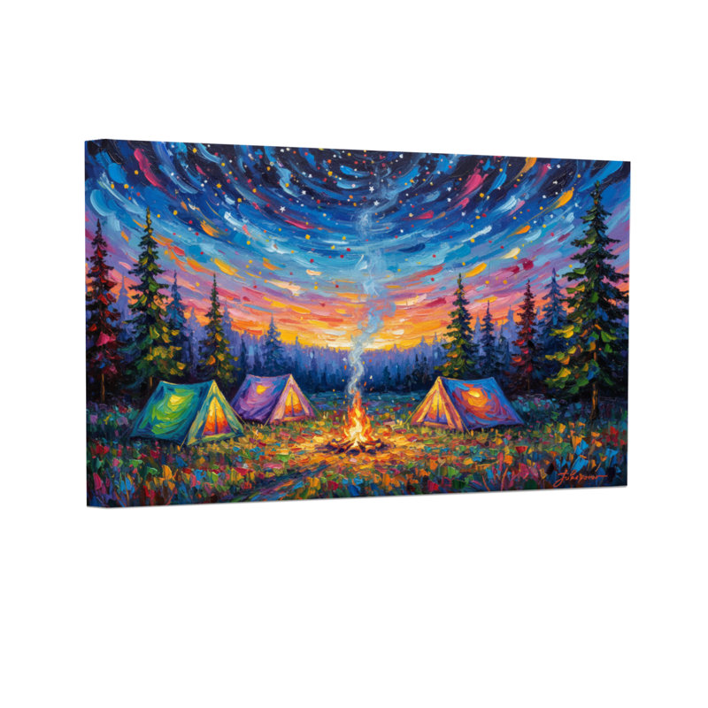 Paysage et nature, ciel coloré, tente de feu de camp, forêt, étoiles, étoiles, arbres, H 16 po x l 24 po