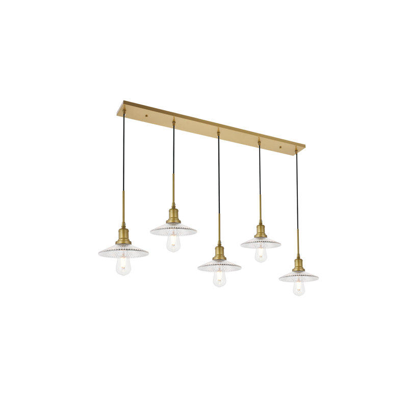 Luminaire suspendu linéaire pour îlot de cuisine 5 lumières Serafin, Laiton