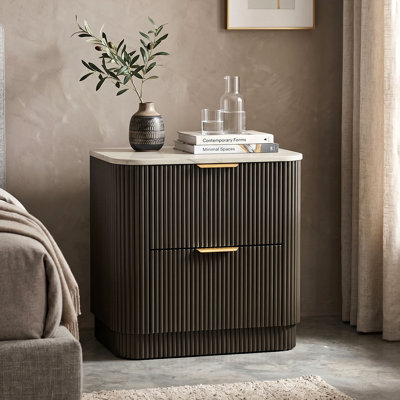 Valarie 2-Drawer Nightstand With Faux Marble Top