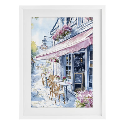 «Quaint Cafe in Pastel», reproduction encadrée sous verre, design par LSR Creative Studio