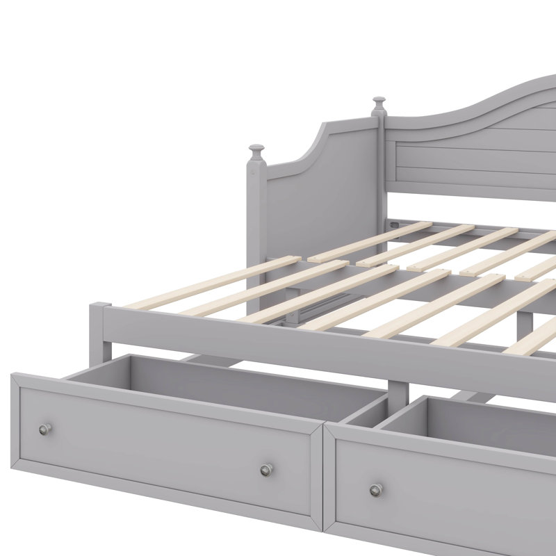 Canapé-lit simple en bois avec lit gigogne extensible et tiroirs de rangement pratiques, Gris