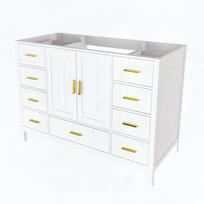Bathroom Vanity Base Cabinet with Two Soft-Close Double Doors and Nine Smooth Drawers, White