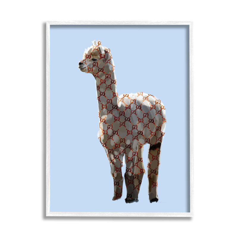 «Glam Llama Fashion» par Amelia Noyes - impression, H 30 po x l 24 po x P 1,5 po, Giclée encadrée blanc bord de mer
